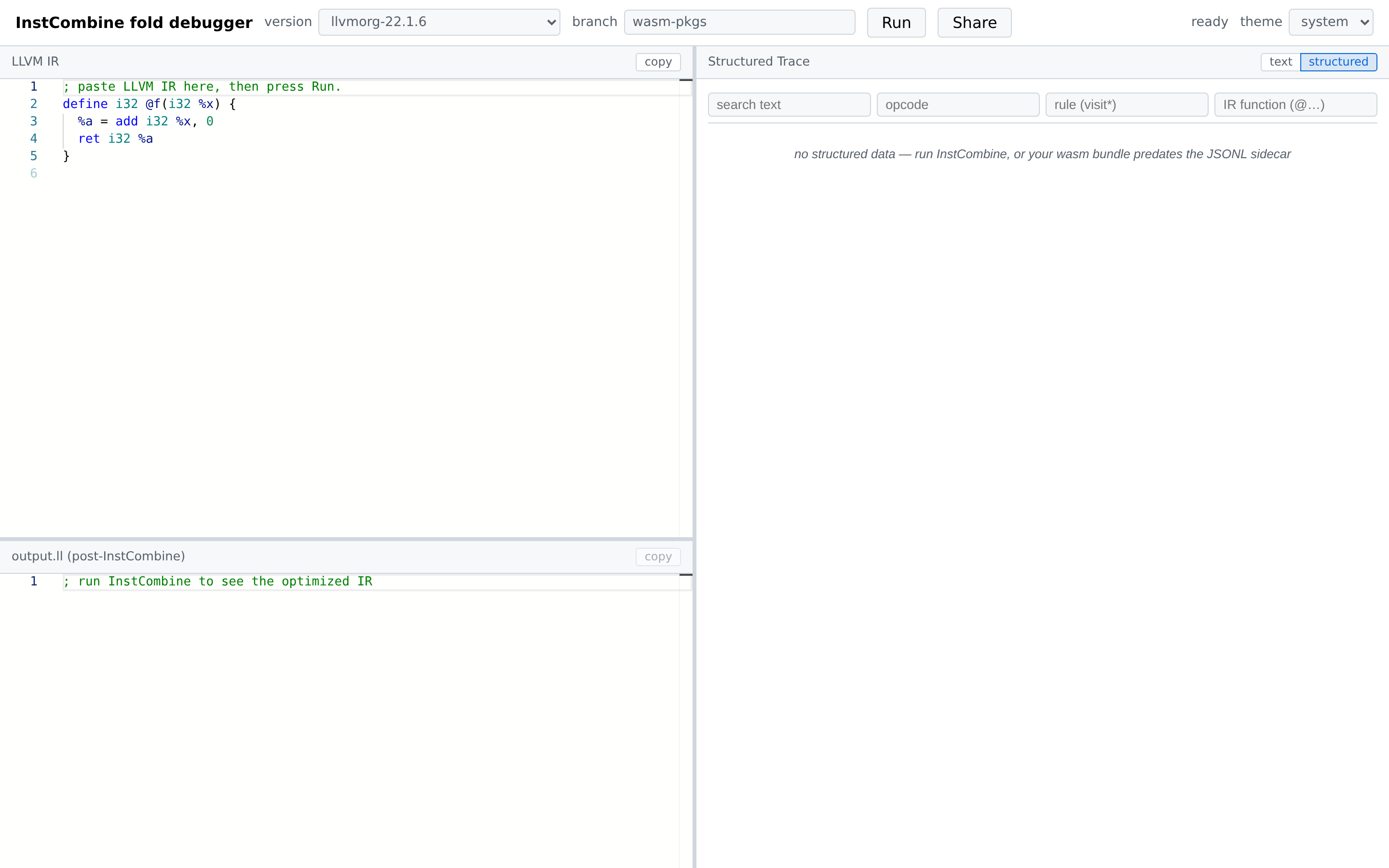 Overview of the webapp on first load
