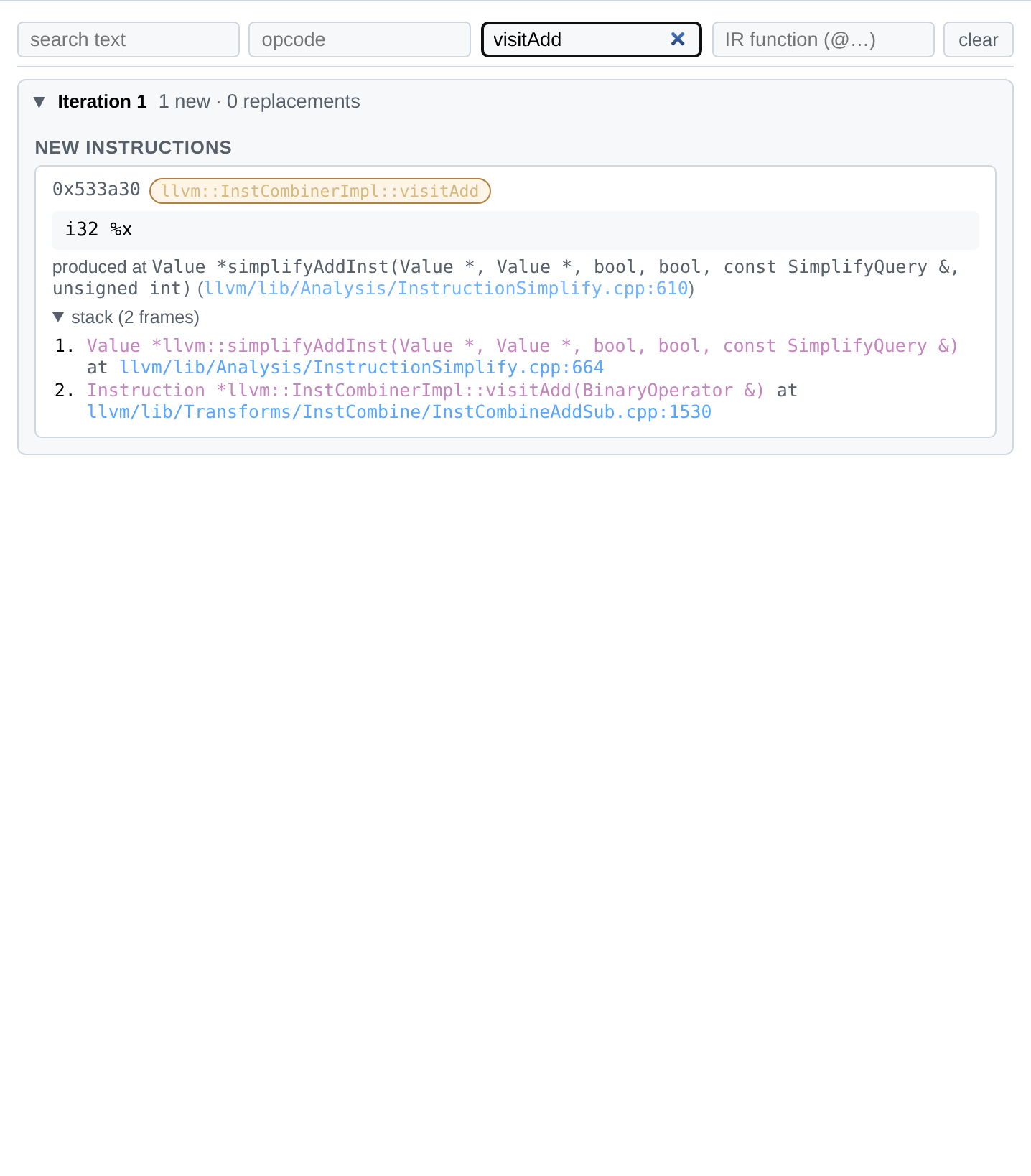 Filter bar narrowed to rule=visitAdd