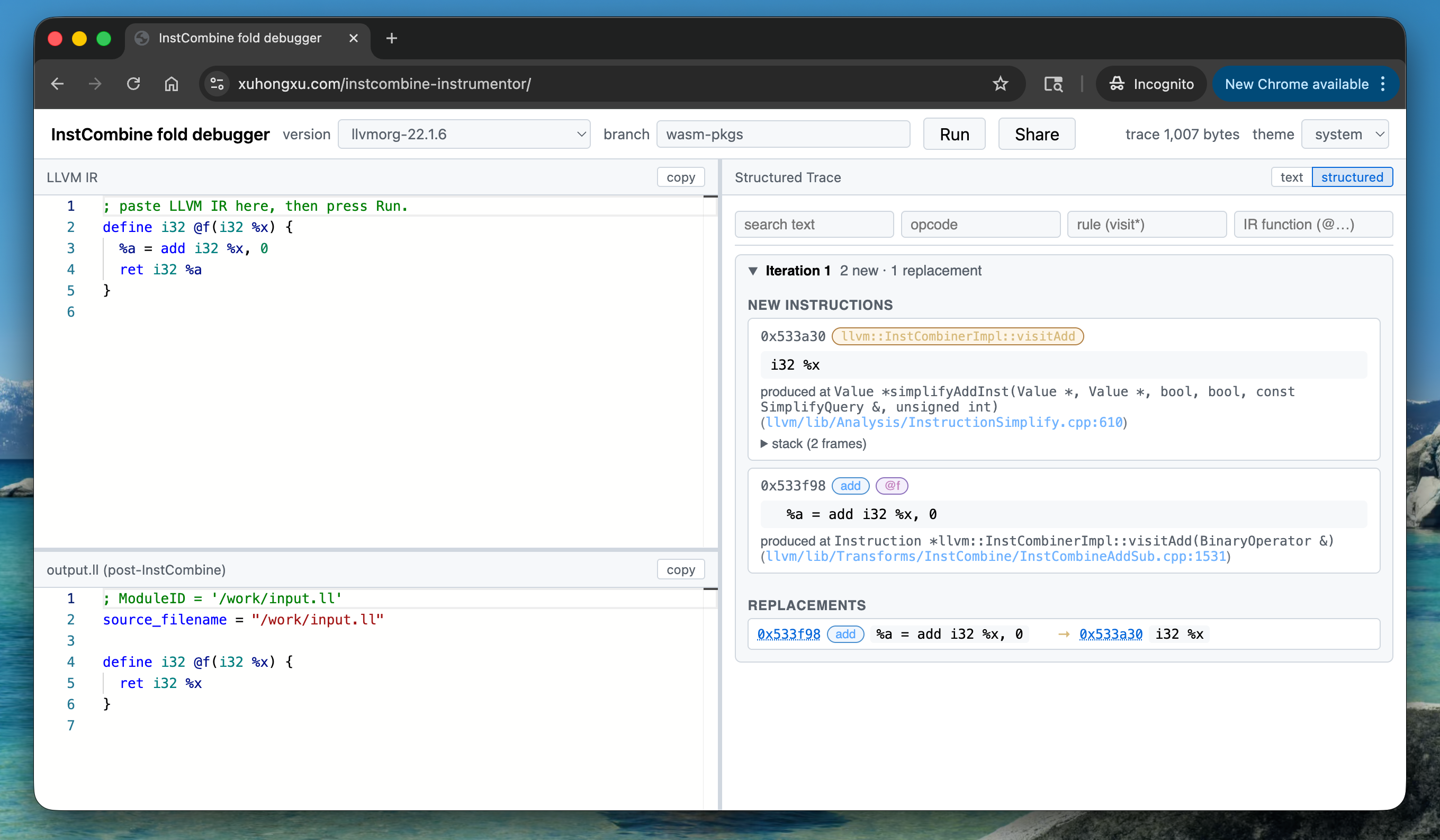 InstCombine Debugger